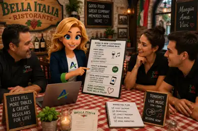 Annie helping a restaurant owner plan their marketing