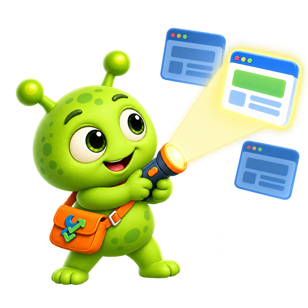 Bot shining a spotlight to discover websites