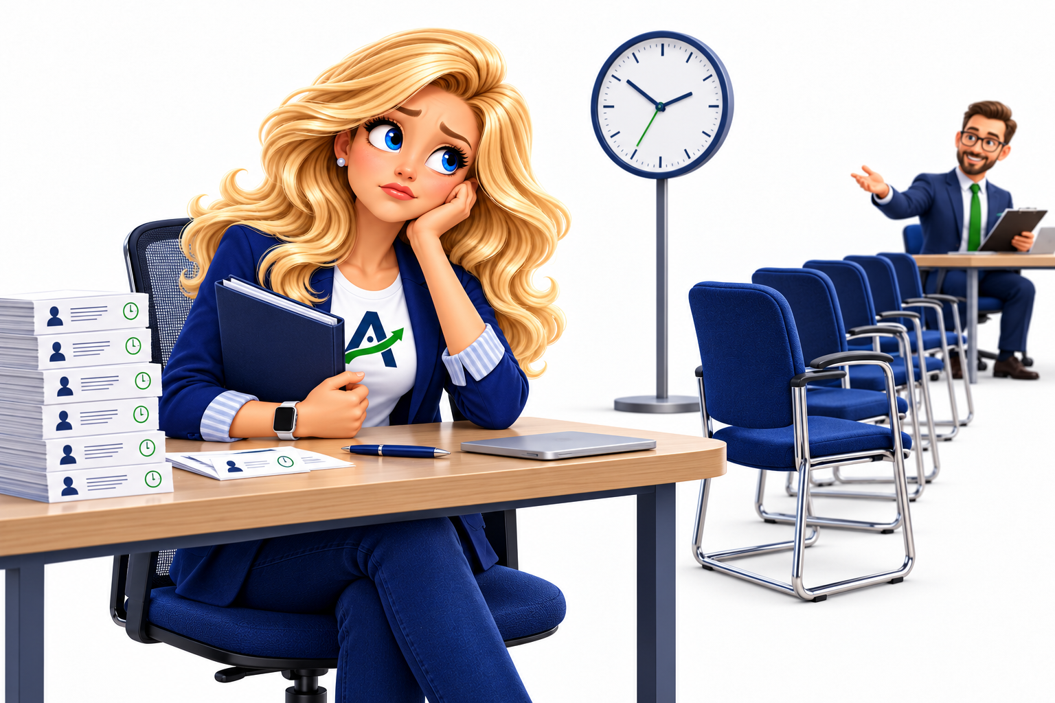Annie waiting through repeated interview rounds