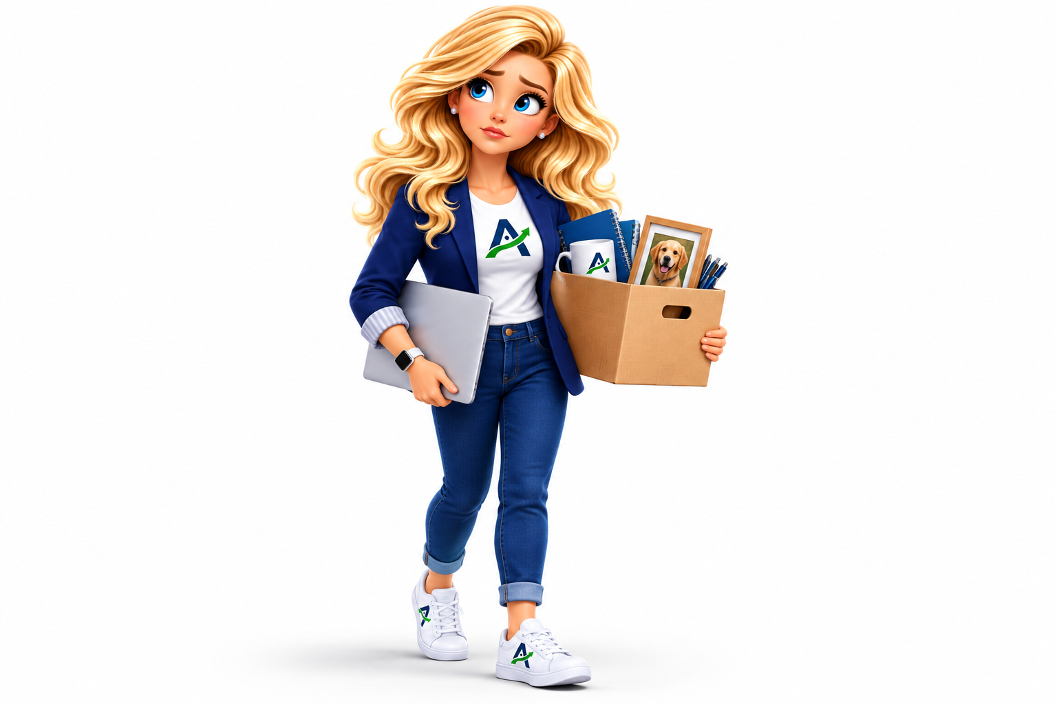 Annie carrying her belongings after a layoff
