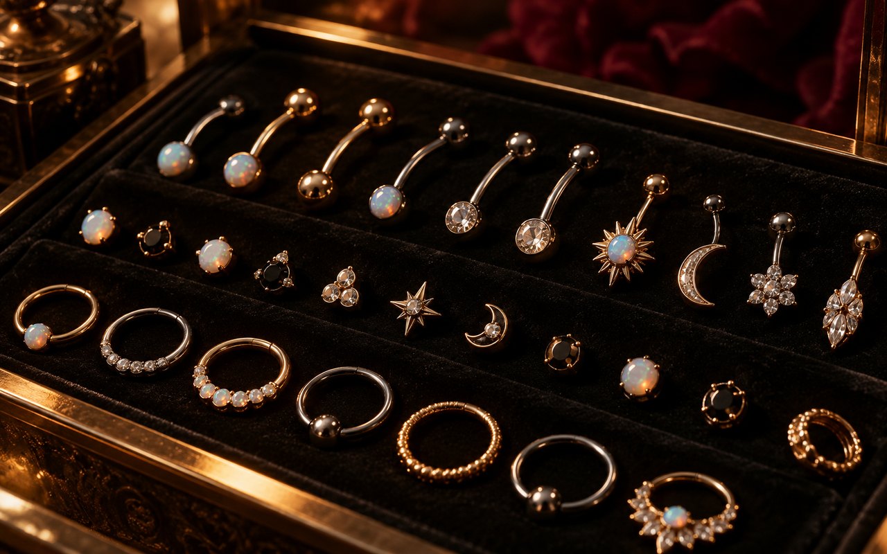 Body jewelry in the display case